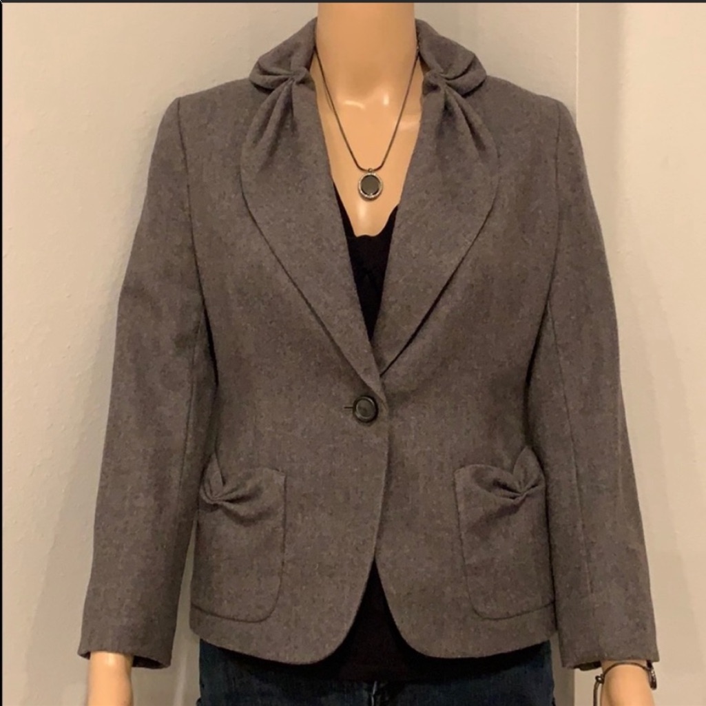 Talbots Wool Blend Gray Blazer Jacket Size 2